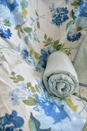 Blue Floral Print Reversible Cotton Dohar Single (Pair) Blue Floral Print Reversible Cotton Dohar Single (Pair)