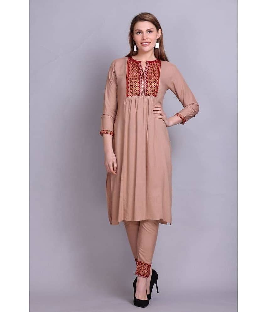 ELTHIA - Rose Gold Cotton Women's Nayra Kurti ( Pack of 1 )