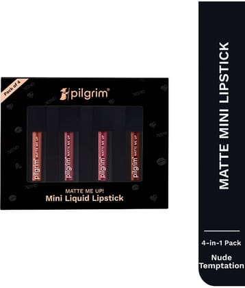 Pilgrim Nude Temptation Mini Liquid Matte Pack of 4 - Smudgeproof, Hydrating & Lightweight