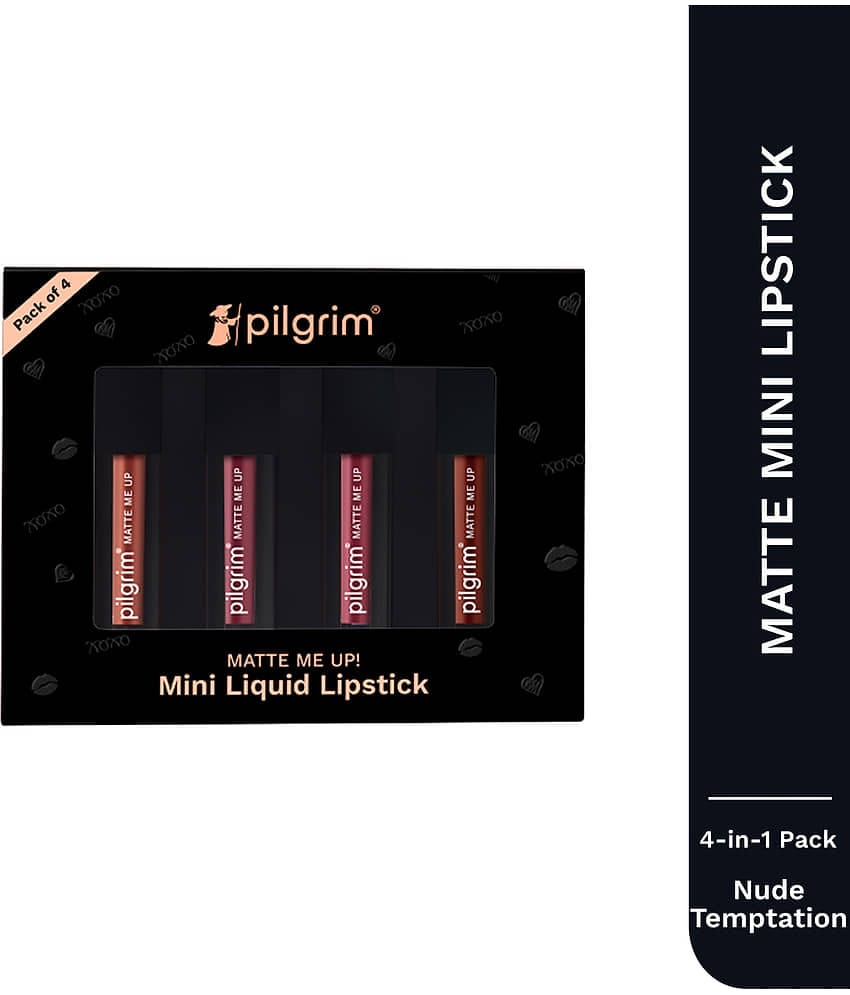 Pilgrim Nude Temptation Mini Liquid Matte Pack of 4 - Smudgeproof, Hydrating & Lightweight