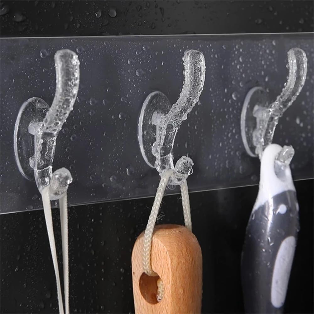 Plastic Wall Hanger Hooks for Hanging Clothes Home Kitchen Office Bathroom Bedroom Door, 4 Pack Self Adhesive Hanger Hooks (6 Hooks Hanger, Transparent)