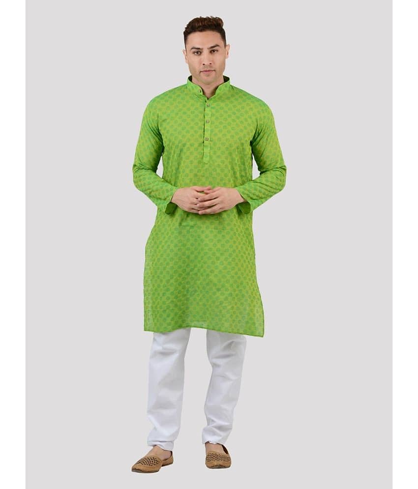 Maharaja - Green Cotton Blend Regular Fit Men's Kurta Pyjama Set ( Pack of 1 )