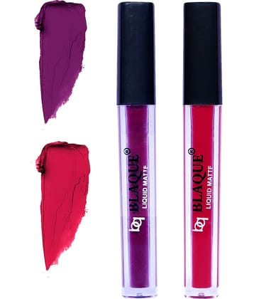bq BLAQUE Matte Liquid Lipstick Combo Set of 2 Pcs 4ml each, Long Lasting & Waterproof - Purple Affair & Ruby Red