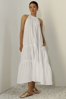 Everett Pocket Dress : White-S
