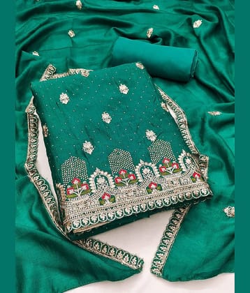 Rangtulika Ethnics Unstitched Georgette Embroidered Dress Material - Teal ( Pack of 1 )