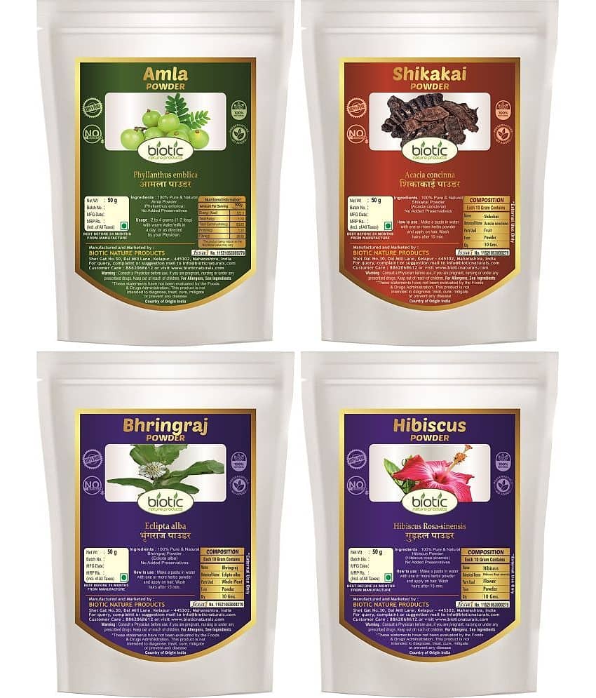 Biotic Amla, Bhring raj, Shikakai and Hibiscus Powder (50g Each) 200 gm