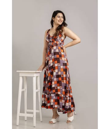 Frionkandy Women Rayon Printed Fit & Flare Dress ( Multicolor )