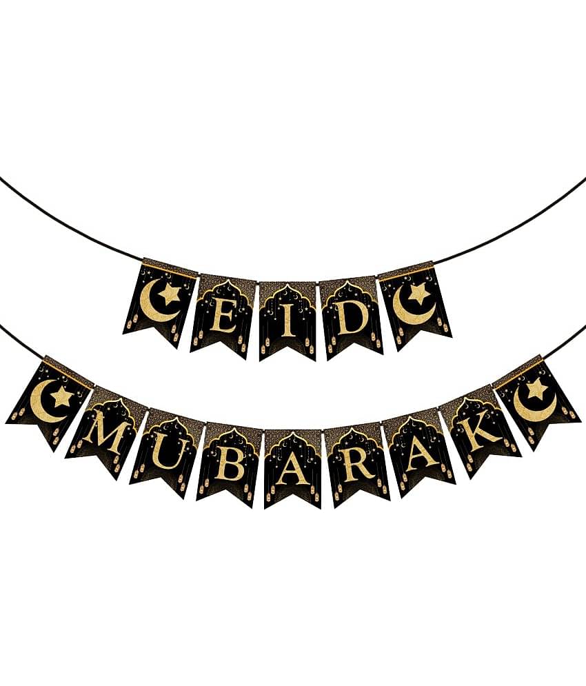 Zyozi Eid Decorations, Eid Mubarak Banner, Eid Mubarak Decorations for Home, Mubarak Bunting Banner Hanging Bunting Garland Party Supplies Mubarak for Home Decorations(Black)