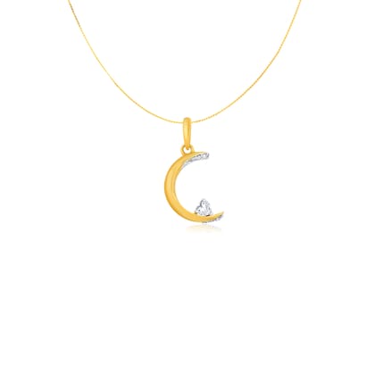 Senco Gold Over The Moon Diamond Pendant (2 gram / 0.19 Ct / G-VVS / 18K Yellow Gold)