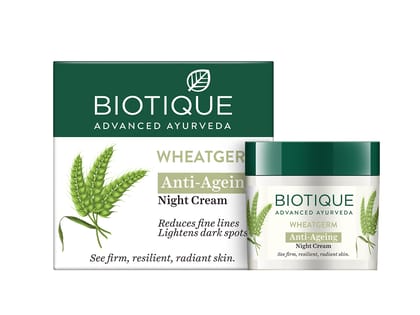 Biotique Wheat Germ Anti- Ageing Night Cream | Reduces Fine Lines | Lightens dark Spots | 100% Botanical Extracts | Suitable for All Skin Types | 50g Biotique Wheat Germ Anti- Ageing Night Cream | Reduces Fine Lines | Lightens dark Spots | 100% Botanical