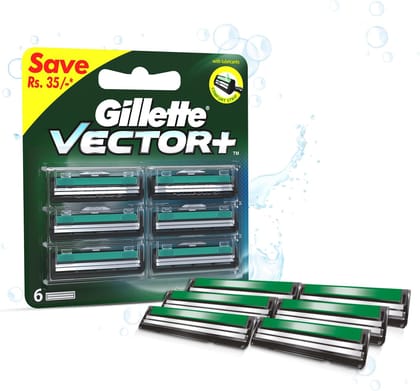 Gillette Vector Plus Manual Shaving Razor Blades(Cartridge)-Pack Of 6, Men