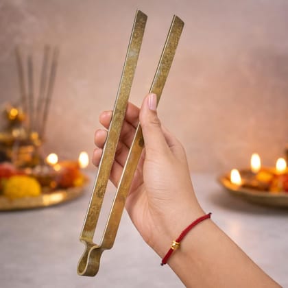 12 Inch Iron Fire Tongs for Pooja & Kitchen � Long Charcoal Tong/Coal Picker Tool � Durable Chimta for BBQ, Stove, Agarbatti & Diya Use � Ice Tongs � Kari Kottai Karandi