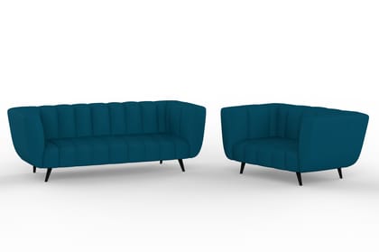 Wakeup India Sofa | Mushy Premium Fabric Sofa Set | 5 Seater Sofa | Pocket Spring Cushion | Padded Cushioned Armrest | Polished Wooden Leg ( Peacock Blue, Seating-3+2 ) | 1 Year warranty