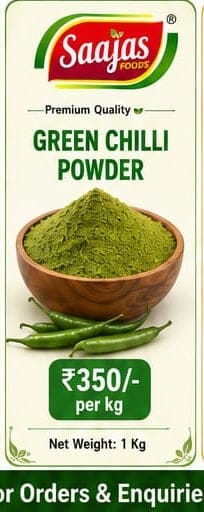 Saajas Foods Green Chilli Powder (1kg) | Vibrant & Spicy | Everyday Cooking