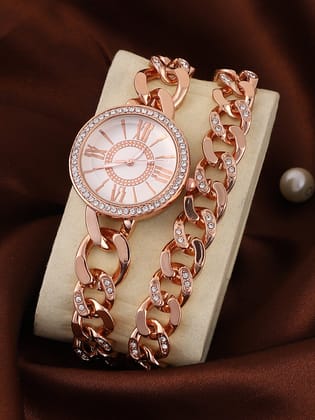 The Dual-Chainlink Roman Round Watch - Rose Gold-Watches