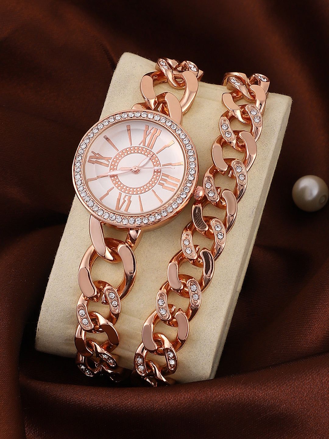 The Dual-Chainlink Roman Round Watch - Rose Gold-Watches