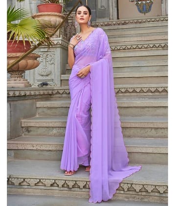 Samah Georgette Solid Saree With Unstitched Blouse Piece ( White )