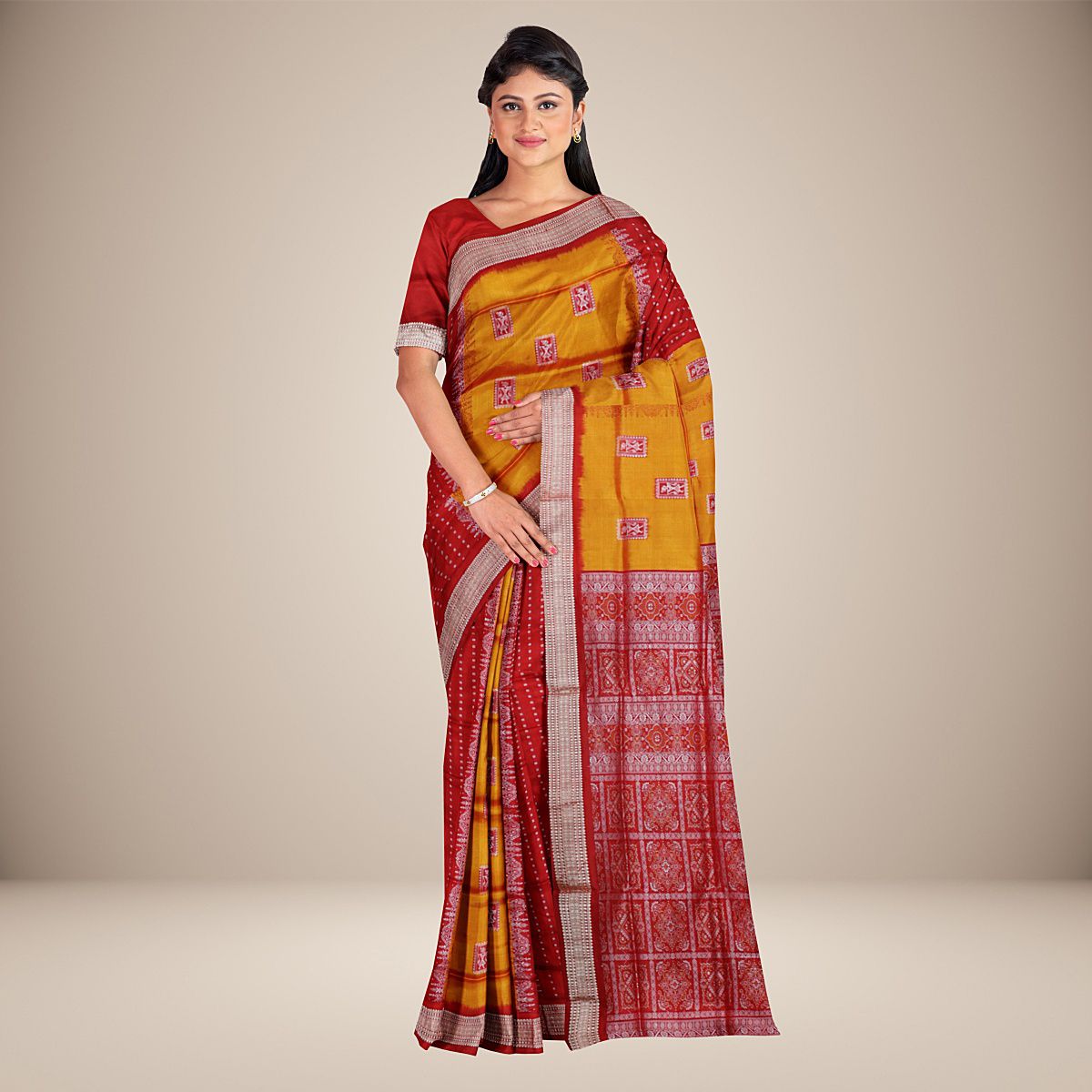 Dual Coloured Tribal Motif Bomkai Silk Saree