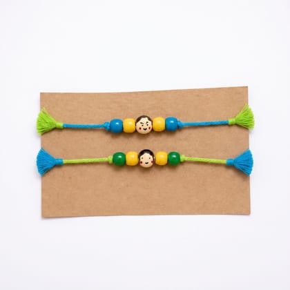 CHARACTER -THEME KIDS BROTHER SISTER COLORFUL WOODEN BEAD RAKHI SET
