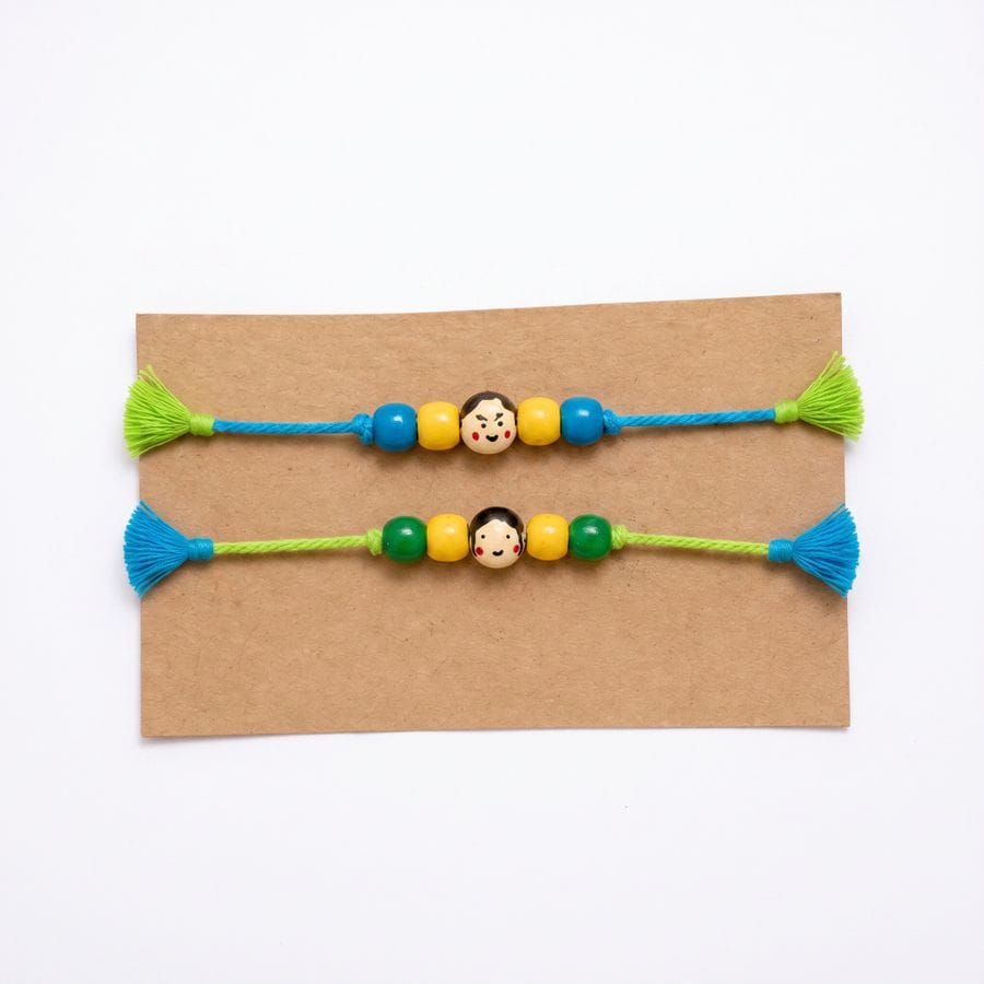 CHARACTER -THEME KIDS BROTHER SISTER COLORFUL WOODEN BEAD RAKHI SET