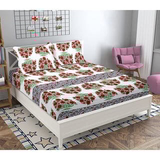 BLACK BEE  Jaipuri Red flowers print 
 3D double bedsheet with 2 Pillow Covers (208 X 213 cm)(BS17-03)