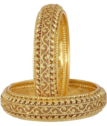 Zeneme Royal Style Broad Gold Plated Antique Bangles Jewellery Set of 2 Bangle for Women and Girls