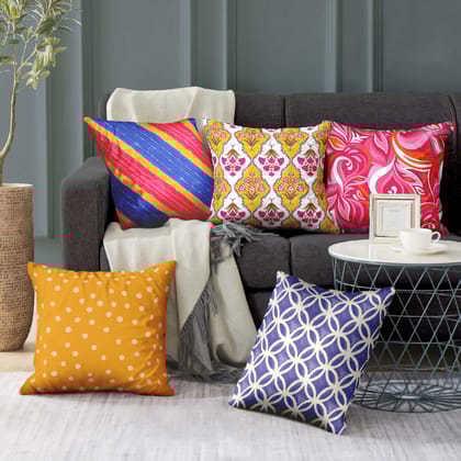 Rang Mahal Set of 5 Cushions-Velvet Cushion / 16x16 / without