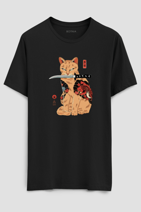 Katana cat- Half sleeve t-shirt-XS