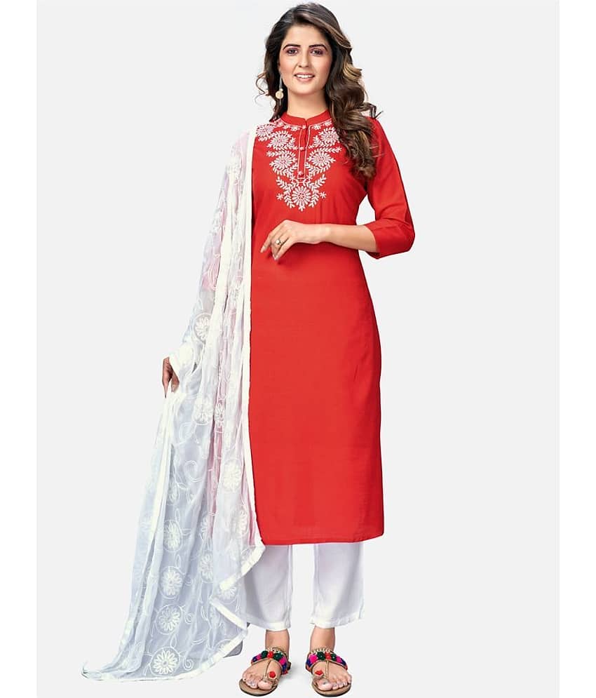 Vbuyz - Red Straight Rayon Women's Stitched Salwar Suit ( Pack of 1 )