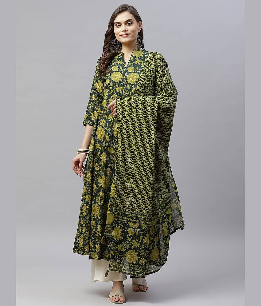 miravan - Green Cotton Women's Anarkali Kurti ( Pack of 1 )
