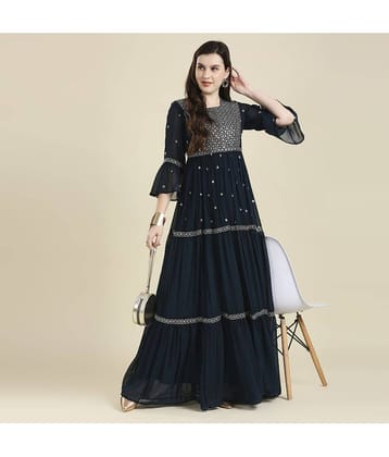 Madhuram Textiles - Blue Georgette Women's Anarkali Kurti ( Pack of 1 )