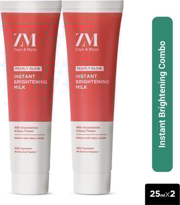ZM Pearly Glow Insta Brightening Milk Tube | For Radiant & Glowing skin | For Instant Brightening | Reduces Dark Spots | 25 ML (Pack of 2)