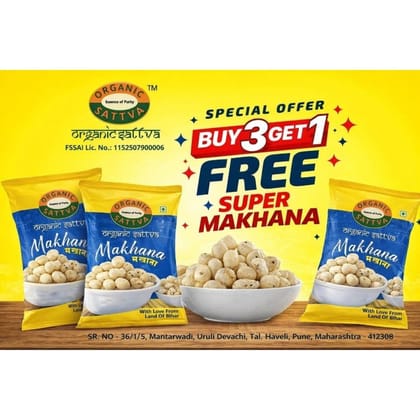 Organic Sattva Super Makhana | Buy 3 get 1 free - 1000 gm - Pack of 4 (Buy 3 get 1 Free)