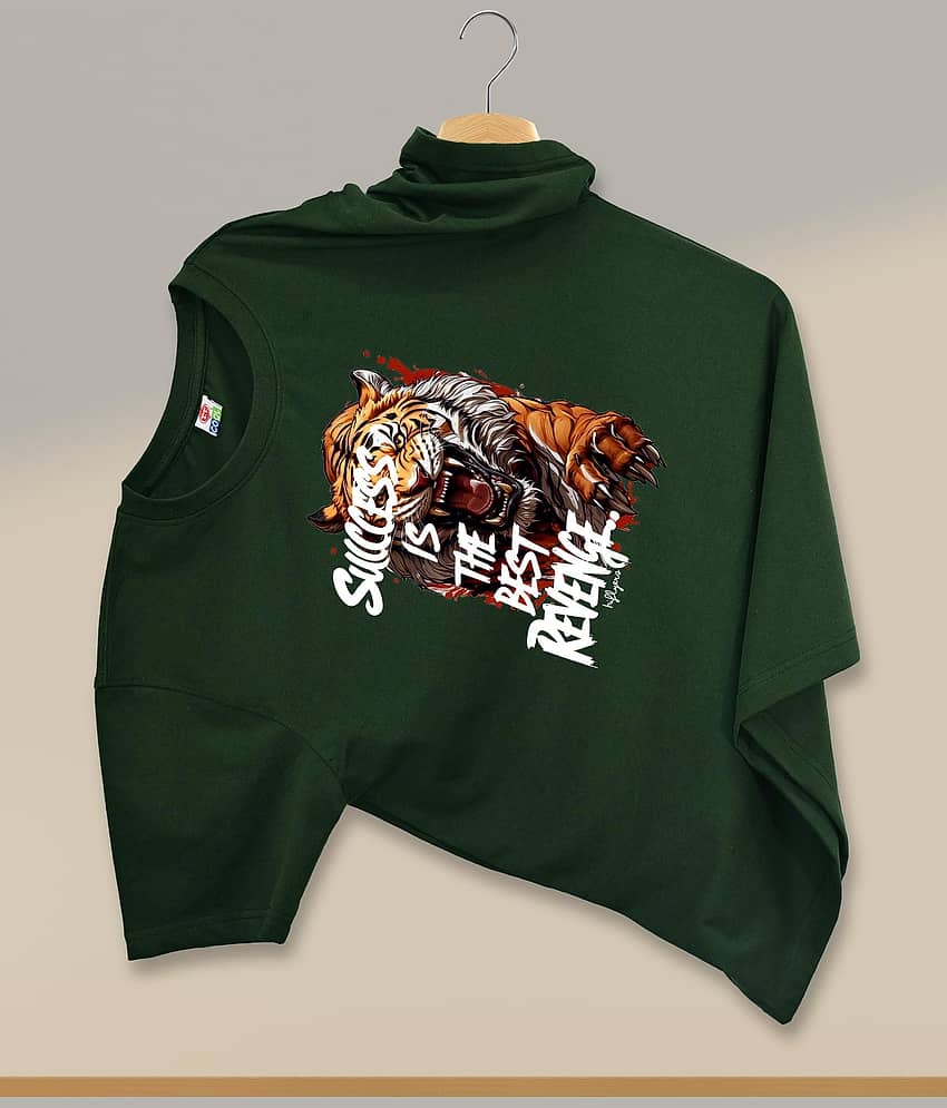 TT Men Cotton Blend Regular Fit Printed T-Shirt ( Dark Green )