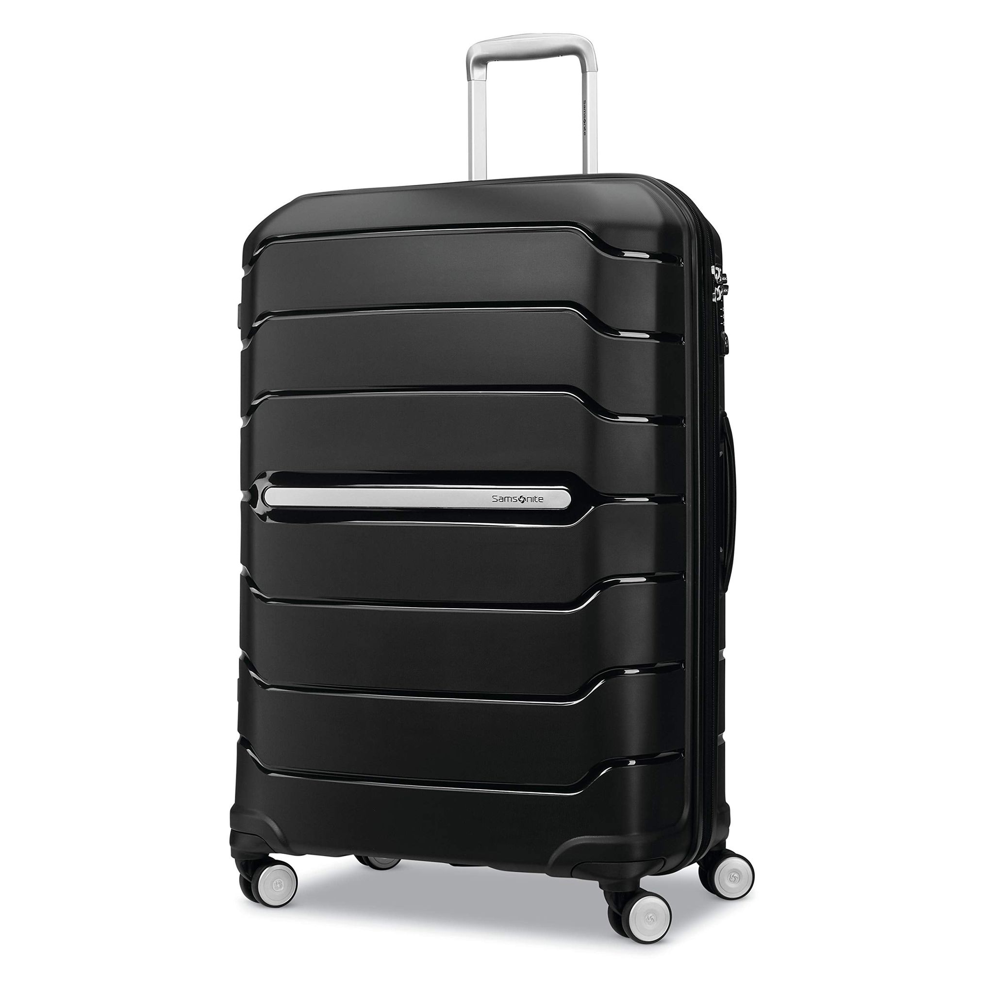 Samsonite Freeform Hardside Polypropylene Expandable with Double Spinner 8 Wheels Trolley Bag, Black, Checked-Large 75cm Samsonite Freeform Hardside Polypropylene Expandable with Double Spinner 8 Wheels Trolley Bag, Black, Checked-Large 75cm - Black / Ch