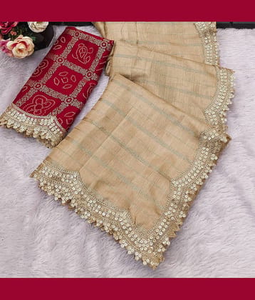 Parmila Fashion Silk Blend Embellished Bhagalpuri Saree With Unstitched Blouse Piece ( Beige )