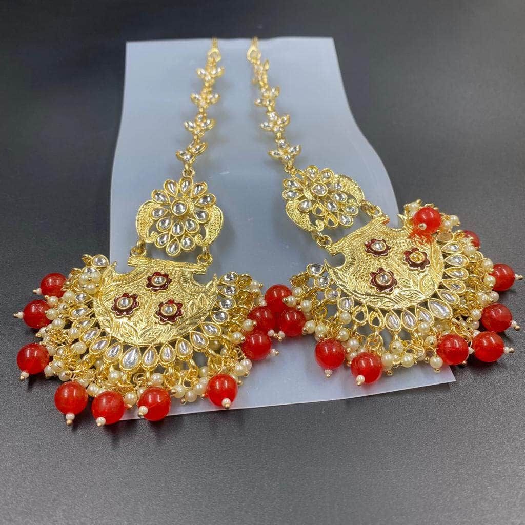 ZEVAR I Indian Traditional Red Pearl Earring