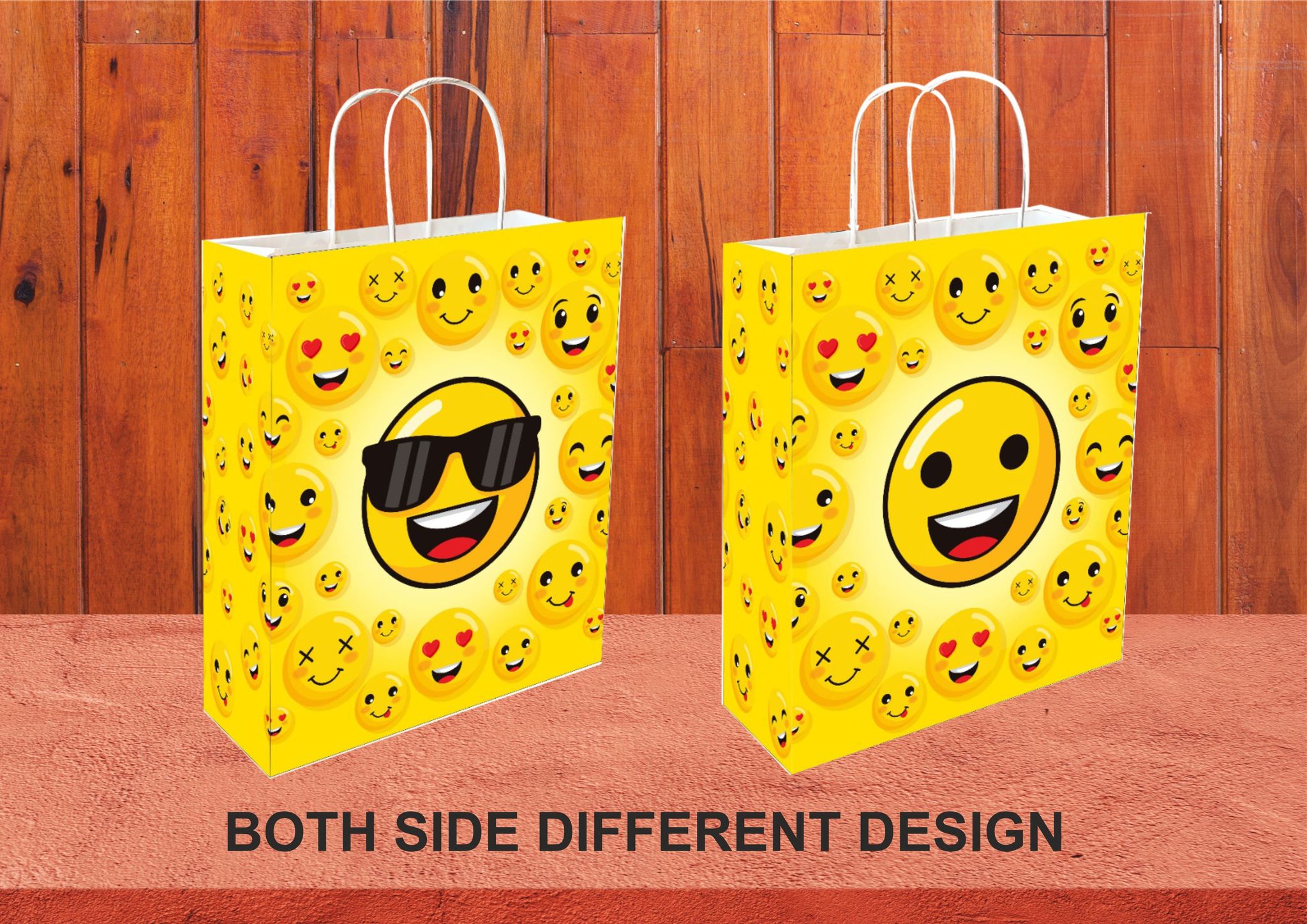 90 GSM Emoji Smiley Printed Attractive Paper Gift Bags, Ideal for Birthday Return Gifts, Kids Party, & Gifting on Special Occasions (Size: 11.4 x 9.4 x 4.7 inch) - 12