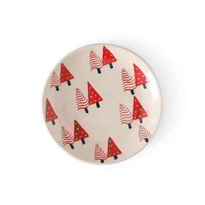 Christmas Ceramic Plate - 8"-8 Inches / White / Red / Ceramic