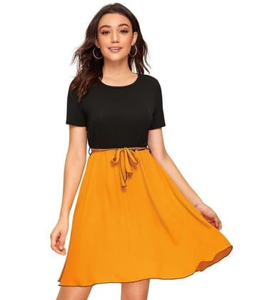 Women's Knitting Stretchable Solid Round Neck Cap Sleeve Dresses (Yellow, XL)-PID56848 Women's Knitting Stretchable Solid Round Neck Cap Sleeve Dresses (Yellow, XL)-PID56848