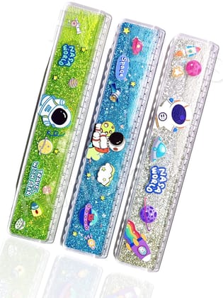 Sparkling Fun for Kids: 20cm Transparent Ruler with Glitter Water in Space, Dino, and More Themes-Space