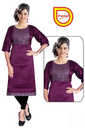 PickCell Kia Satin Embroidered Kurti  Premium Neck Work for Women | Party & Festive Wear