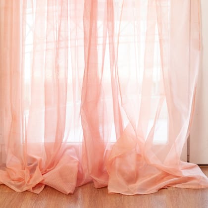 Handwoven Chanderi Curtain - 9ft / 108"-9ft x 3.8ft / 108inches x 44inches / Grey & Pink / Chanderi