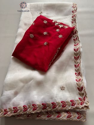 New Wedding Wear Off White Color Crunchy Chiffon Silk With Beautiful Embroidery n Cut Work Fancy Designer Saree