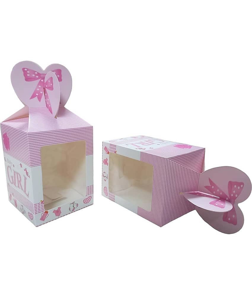 PRANSUNITA Foldable Gift Packaging Paper Boxes, Pink Baby Shower Print – Used for Chocolate, Cake, Confectionery, Return Gifts Packing - 10 Pcs- Baby Pink