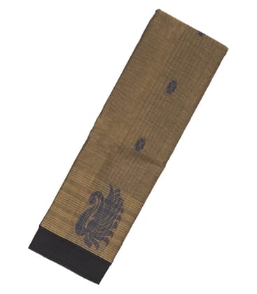 Dark Olive Rasipuram Cotton Saree With Dotted Stripes & Buttas-Dark Olive