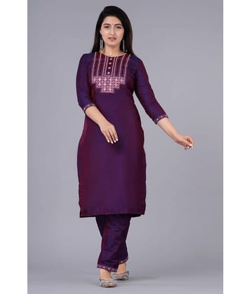 EXPORTHOUSE - Mauve Straight Silk Women's Stitched Salwar Suit ( Pack of 1 )