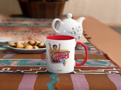 Taarak Mehta Ka Ooltah Chashmah|Ceramic Printed White Coffee Mug 325ML|Coffee Mug Inner and Handle Red Color