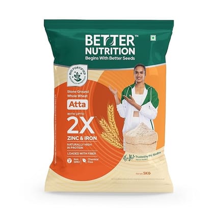 Better Nutrition Biofortified Atta 5kg| High Fiber for Digestive Ease | Rich in Iron, Zinc & Protein | No Additives | 100% Natural