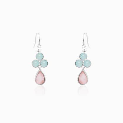 Silver Dual Tone Chalcedony Flower Drop Earrings